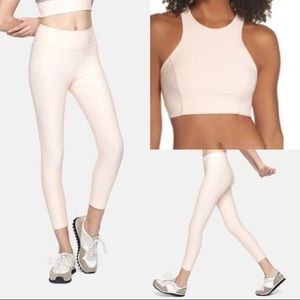 Outdoor Voices Athena Crop Top + 7/8 warm up leggings in Rose Quartz- size small